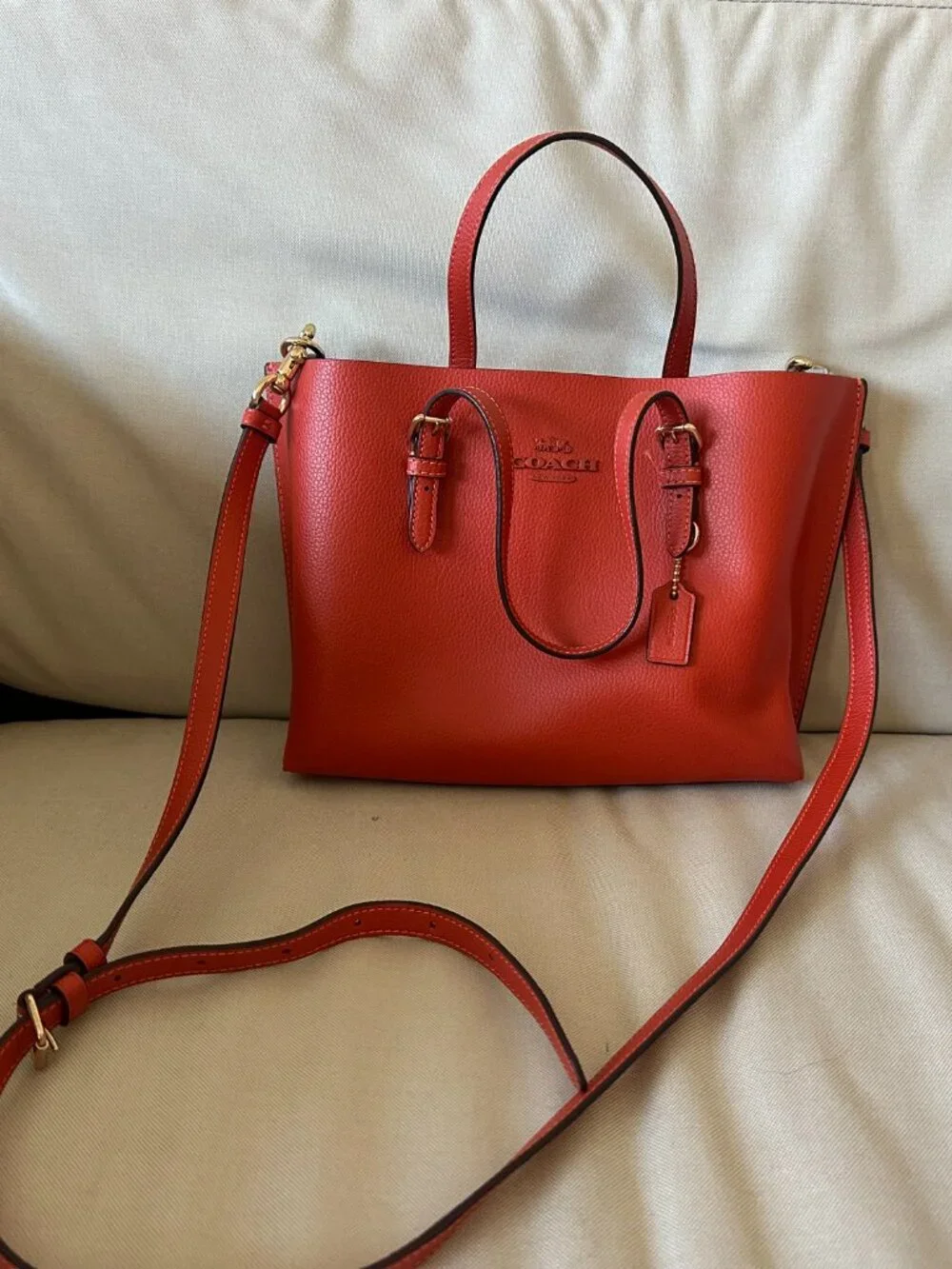 Coach Purse - Red Orange Bag with Shoulder Straps - Picture 5 of 5
